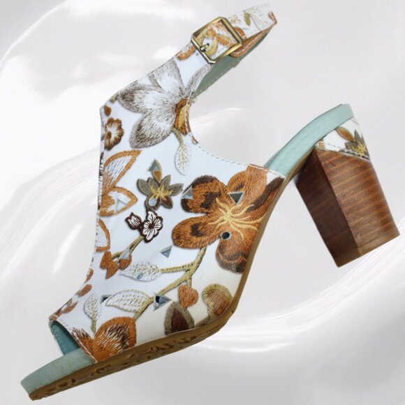 L’Artiste Spring Step White Brown Multi Tapestry Leather Sling Back, 40 … - Picture 7 of 12